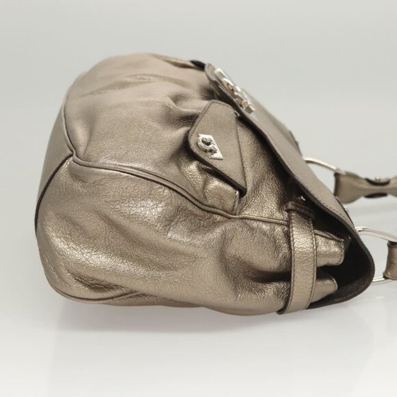 Salvatore Ferragamo Gancini Bag Leather Champagne Gold Silver Auth - Picture 10 of 16